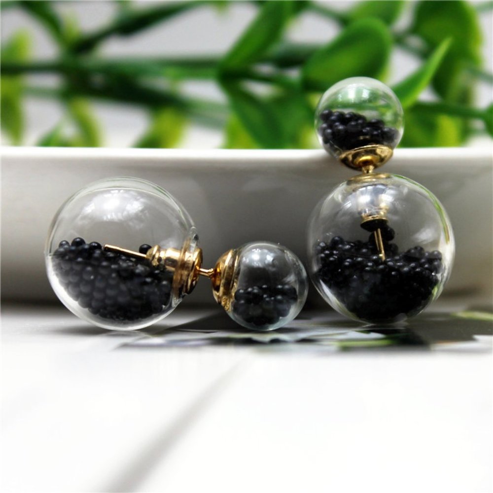 Unique Black Beaded Double Sided Front Back Pearl Beaded Earrings